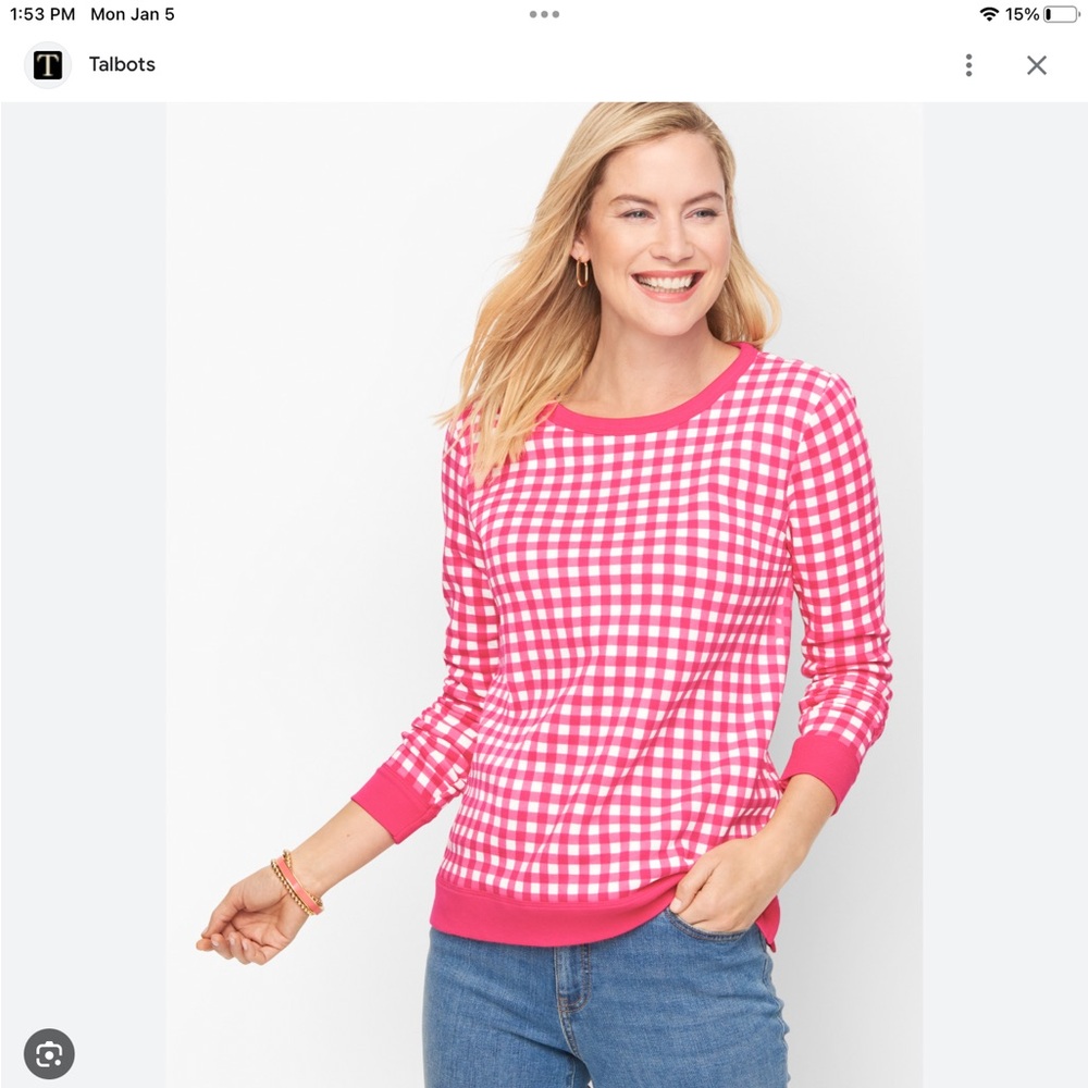 Talbots Pink Gingham Crewneck Sweater